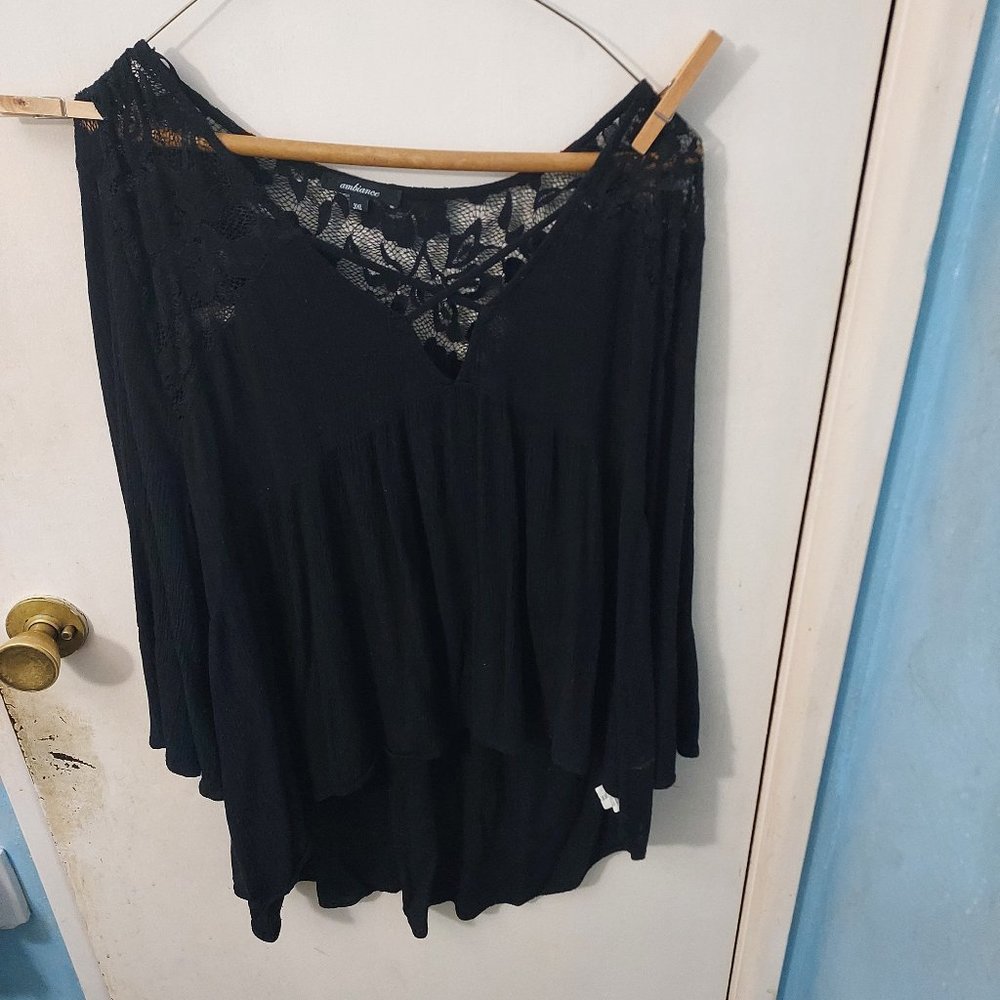 Ambiance Lace Back Pullover Tunic, Black, 3xl